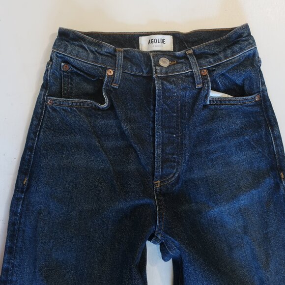 Womens Agolde Riley Long Blue Dark Wash Style A9090B-1255 Button-Fly Jeans 23 * - Picture 6 of 13